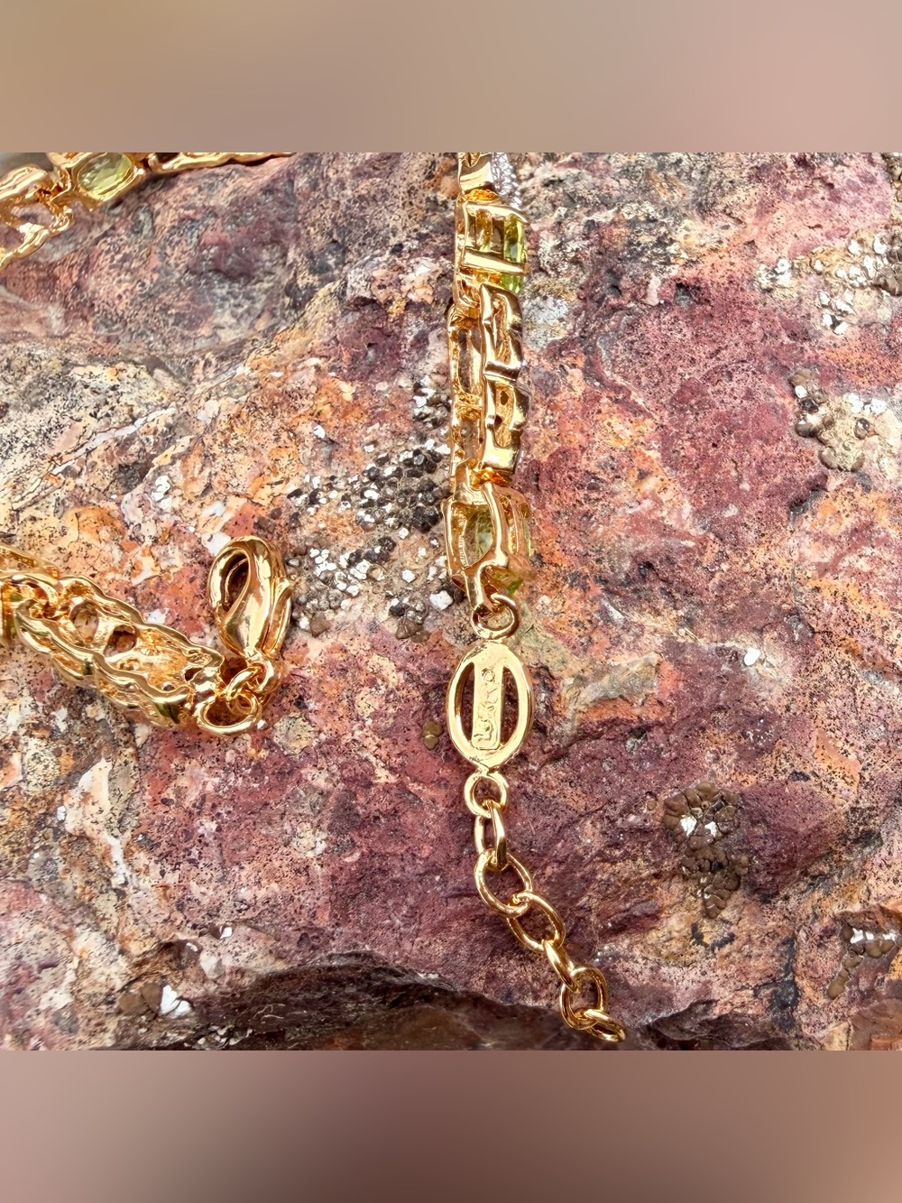 3.55 CTW Peridot & Diamond Gold Plated Bracelet 7.7” - Picture 9 of 13